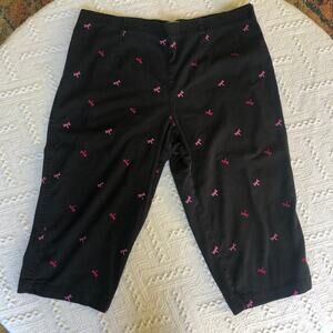 White Stag Capri Pants Black Dragonfly Embroidered Elastic Back Womens 18‎ Y2K